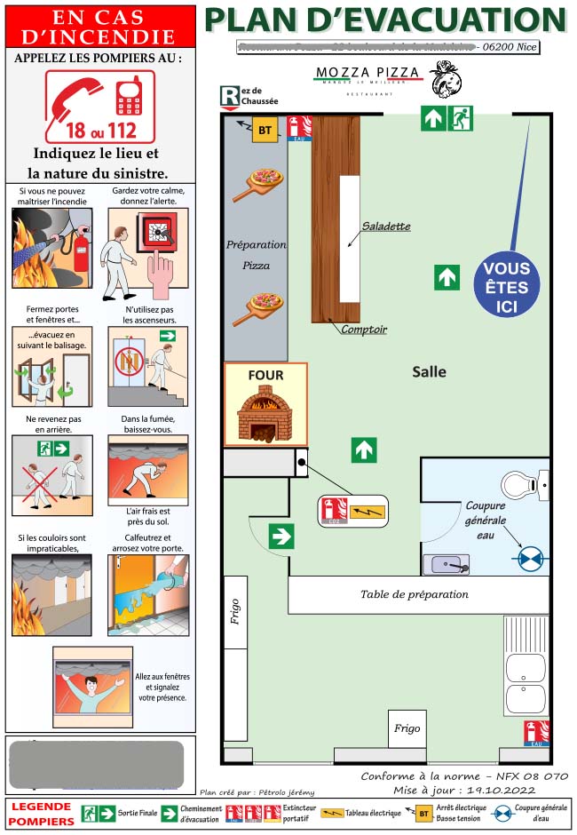 Plan d'évacuation - Restaurant Nice